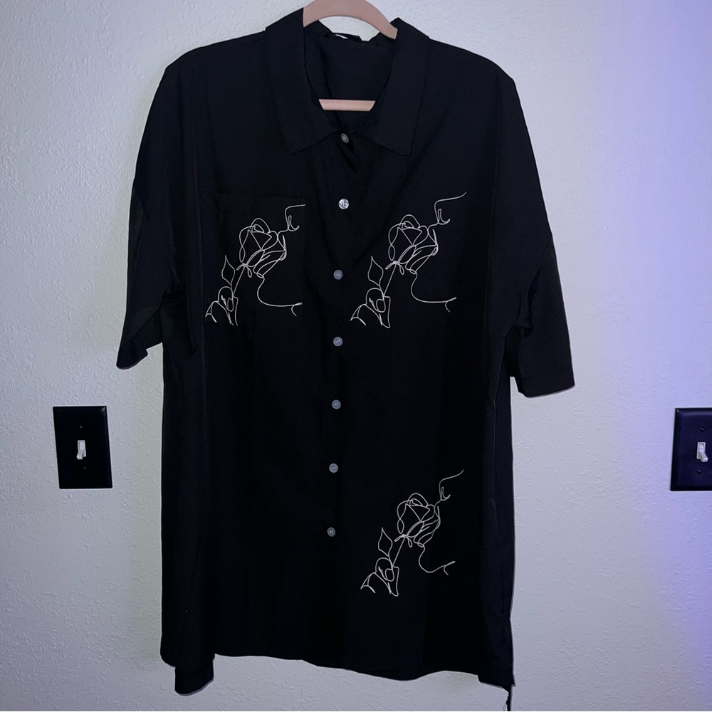 Black Abstract Face Button Down